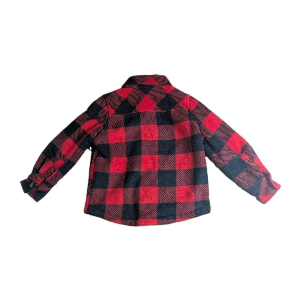 Eddie Bauer Kids Sherpa Lined Buffalo Plaid Hooded Jacket Red Black Size 4